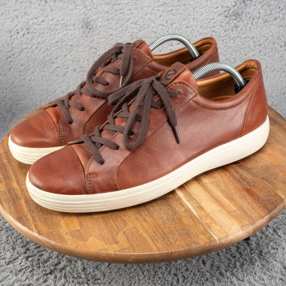 Ecco Soft 7 Shoes Mens Size 10 / EU 44 Brown Leather Lace Up Casual Sneakers